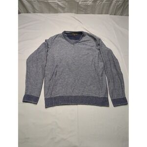 Jos A Bank Reserve Mens Blue‎ Herringbone V-Neck Sweater Size Large Premium Knit